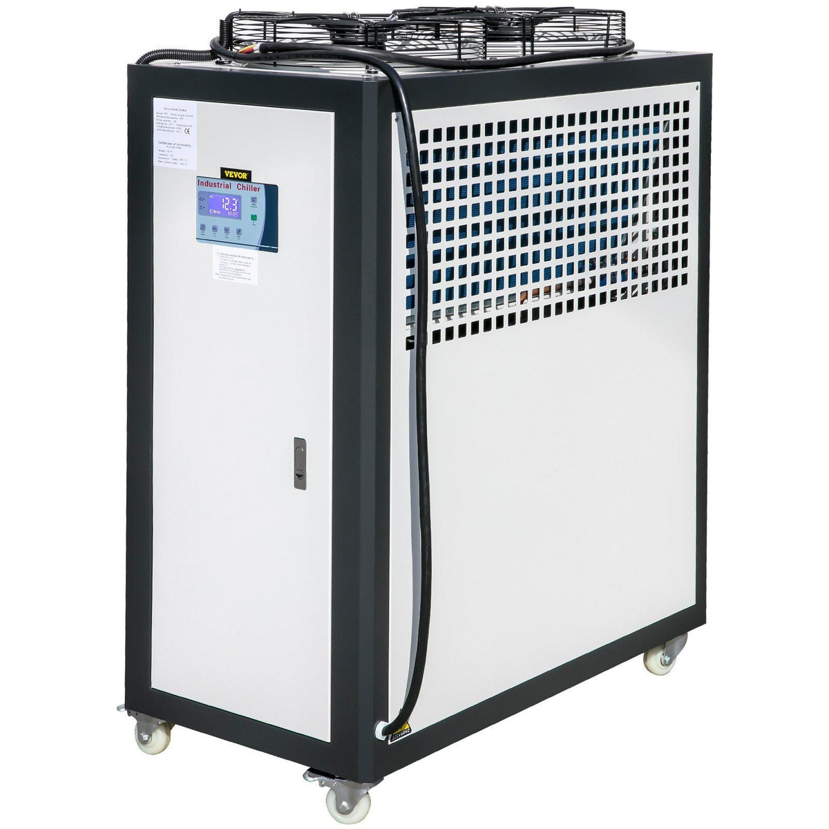 Air-Cooled Chiller Industrial 5 Ton, 5HP Panasonic Compressor, Finned Condenser Portable Conditioner, Micro-Computer Control & Built-in 53L Stainless Steel Water Tank for Plastic Electric