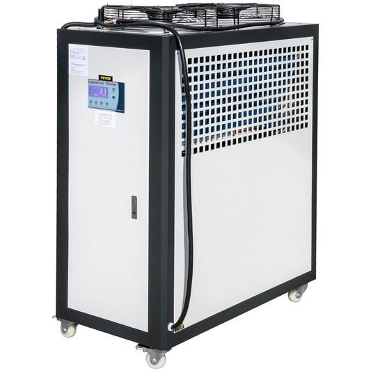 Air-Cooled Chiller Industrial 5 Ton, 5HP Panasonic Compressor, Finned Condenser Portable Conditioner, Micro-Computer Control & Built-in 53L Stainless Steel Water Tank for Plastic Electric